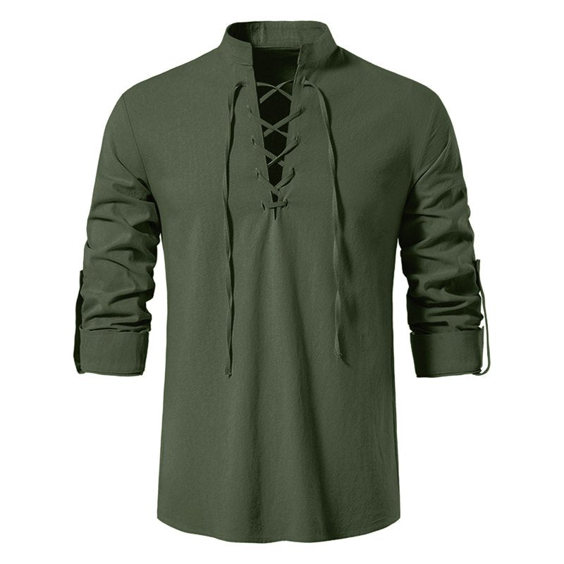 Army Green Renaissance Medieval Pirate Viking Costume Shirt L Men