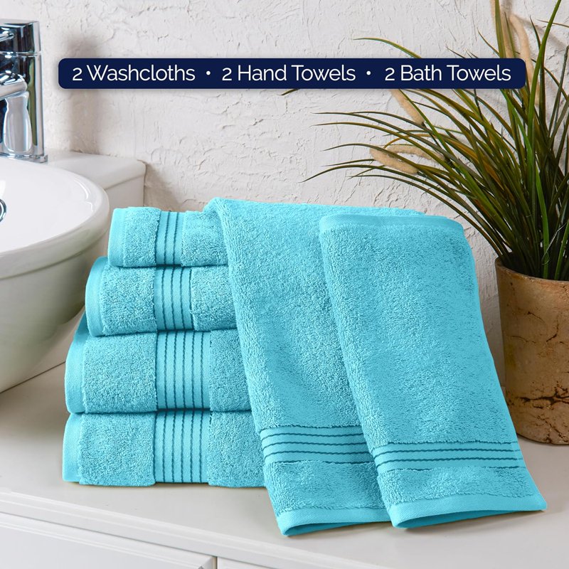 Aqua Turkish Cotton Towel Set - 6 Piece Bath & Hand Towels + Washcloths