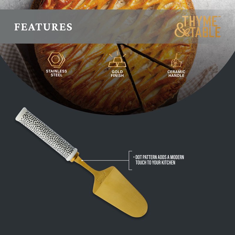 Gold Stainless Steel Pie Server with Ceramic Dot Handle - Single