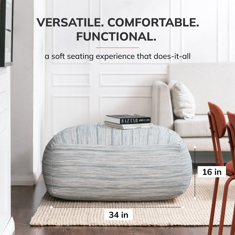 Montanita Gray 34-Inch Square Oversized Pouf Ottoman - Gray & Ivory, Refillable, Handmade Home Decor