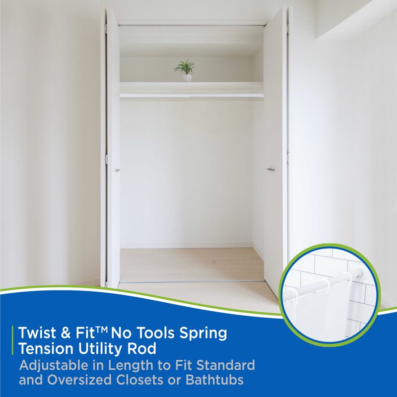Single White Spring Tension Shower Curtain Rod 42-72 Inch Adjustable Rust-Resistant Steel