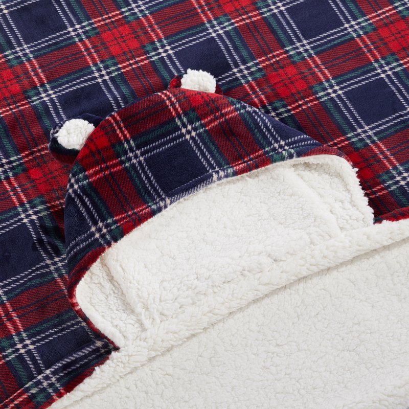 Adult Hooded Throw Blanket with Sherpa Reverse 50x60 inches - Cozy Plush & Plaid Design