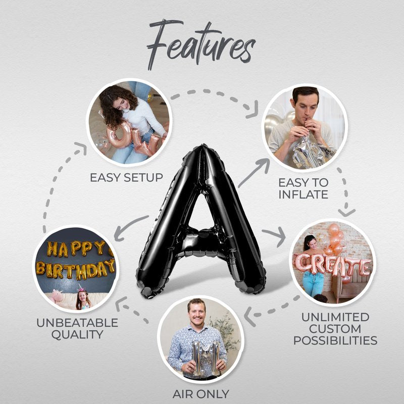 Black Letter Balloons - 16 Inch Alphabet Foil Balloon Halloween Party Banner