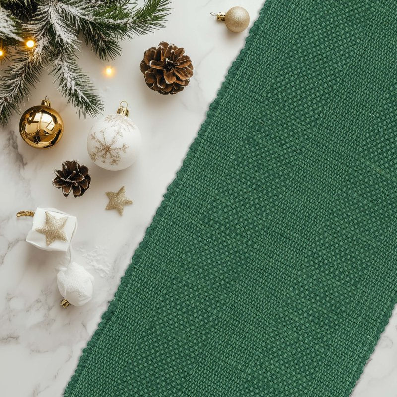 Chunky Green Table Runner - 13" x 72" - 80% Jute, 20% Cotton