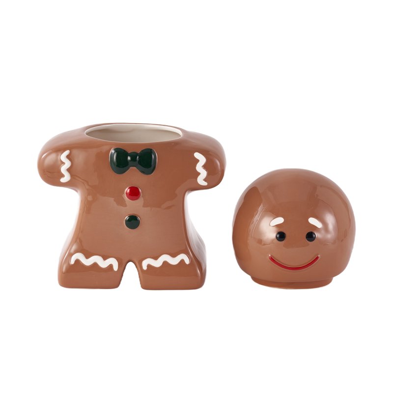 Gingerbread Man Cookie Jar - Multicolor Earthenware with Lid