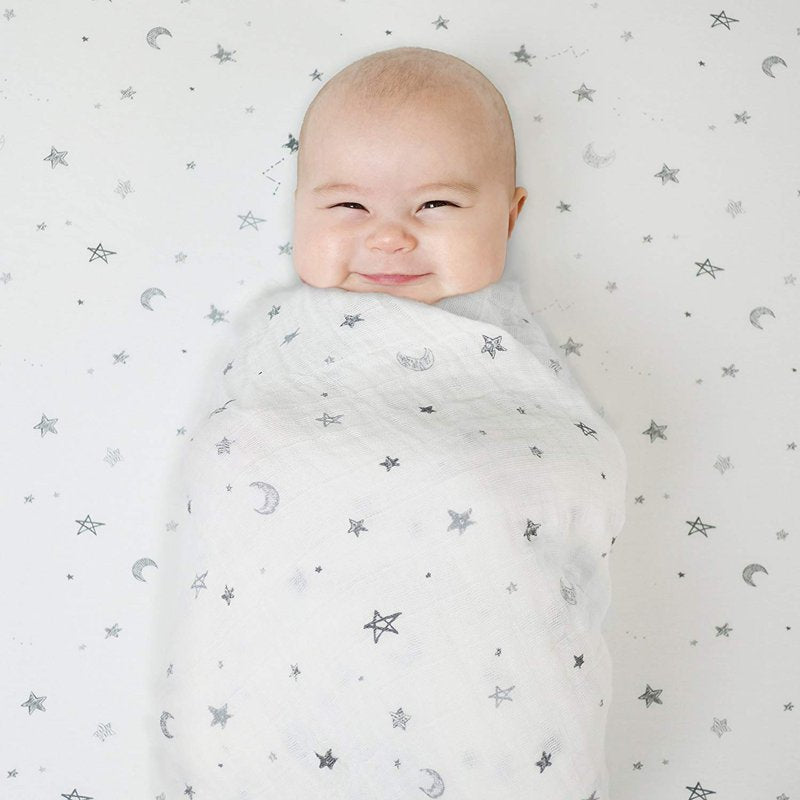 Crib Sheet 28x52 Inches with Stars and Moons - Hypoallergenic Cotton Fitted Bed Sheet, Gray Nursery Bedding, Variation: Stars/Moon