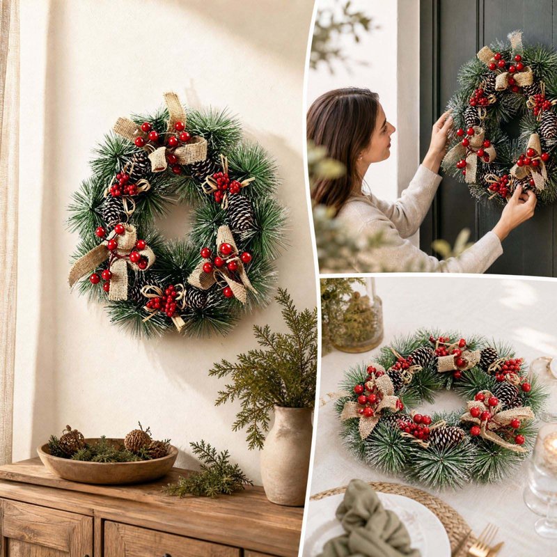 Christmas Wreath Decorations Farmhouse Front Door Garland - Indoor Outdoor, 006 Variation