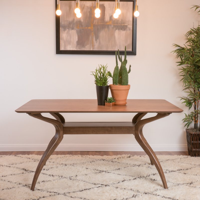 Natural Walnut Wood Dining Table with Concave Legs