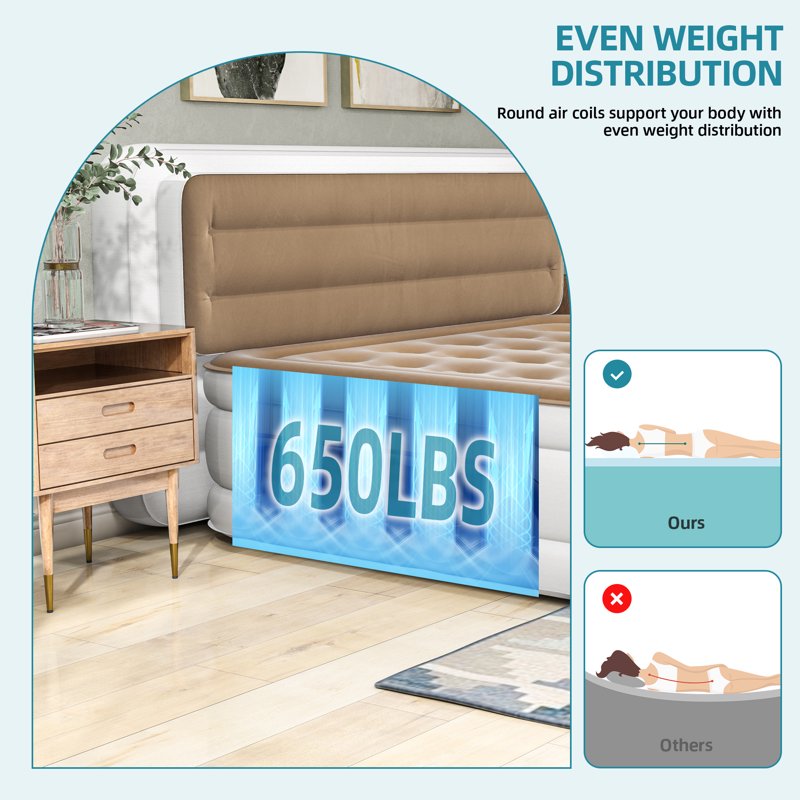 Queen Air Mattress with Pump and Banded Headboard - Brown, 18 Inch
