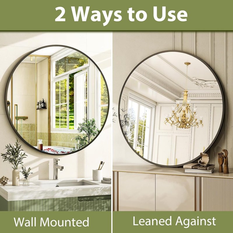 30-Inch Round Bathroom Wall Mirror - Modern Vanity Mirror with Black Frame, Variations Include 30" x 30"
