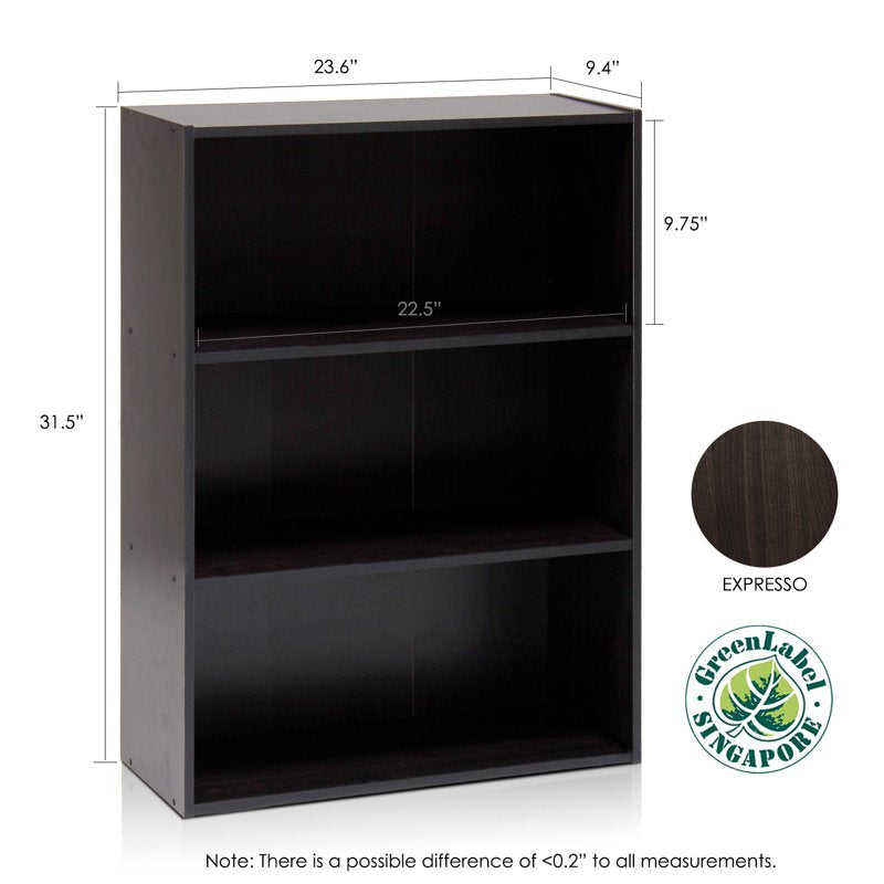 3-Tier Open Shelf Bookcase - Dark Espresso Storage Organizer