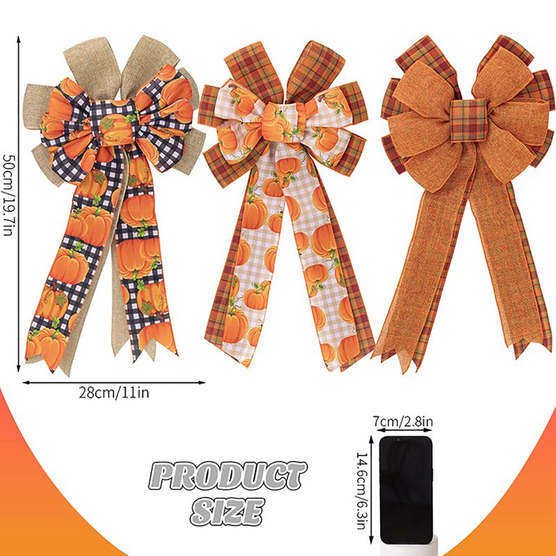 Thanksgiving Fall Bow for Wreaths & Decorations Plaid Burlap Pumpkin Bow