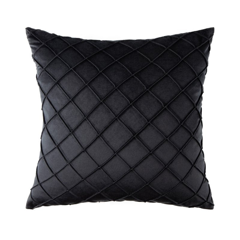 Black 18x18 Velvet Square Throw Pillow Set - Soft Pleated Couch Cushions - 2 Pack