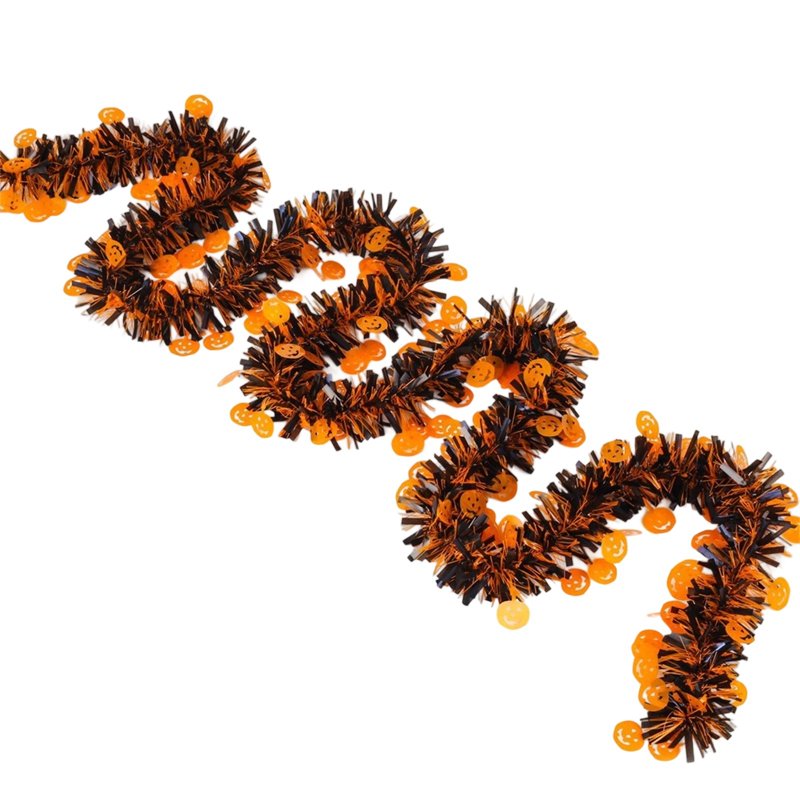 Halloween Gold Foil Garland with Orange Pumpkin Black Spider Purple Bat - 80 Inch Party Decor - Orange, Black, Purple, Gold