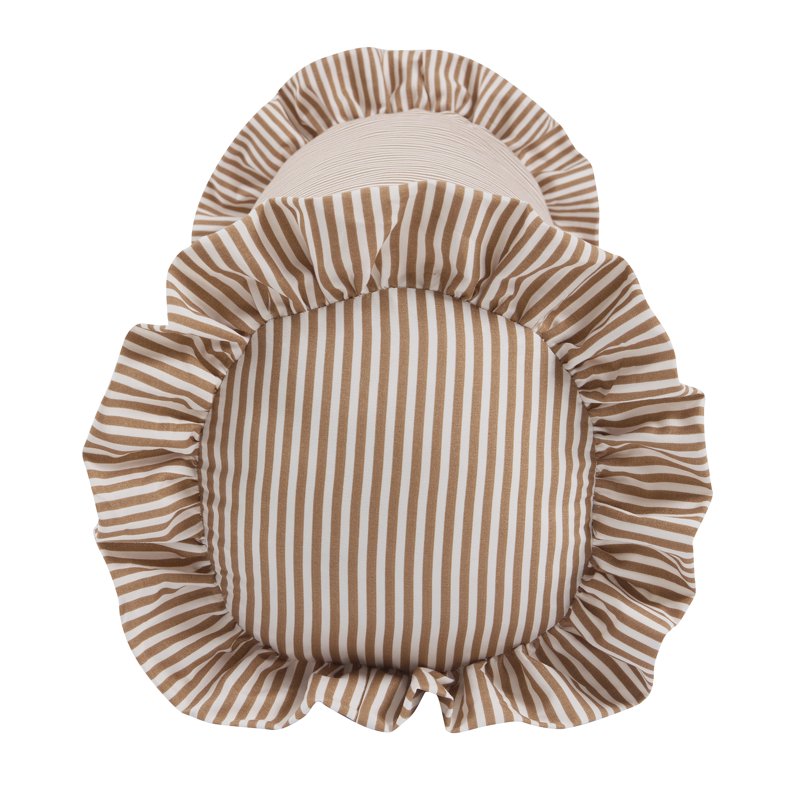 8x36 Inch Tan Striped Ruffle Bolster Decorative Pillow - Home Decor Collection