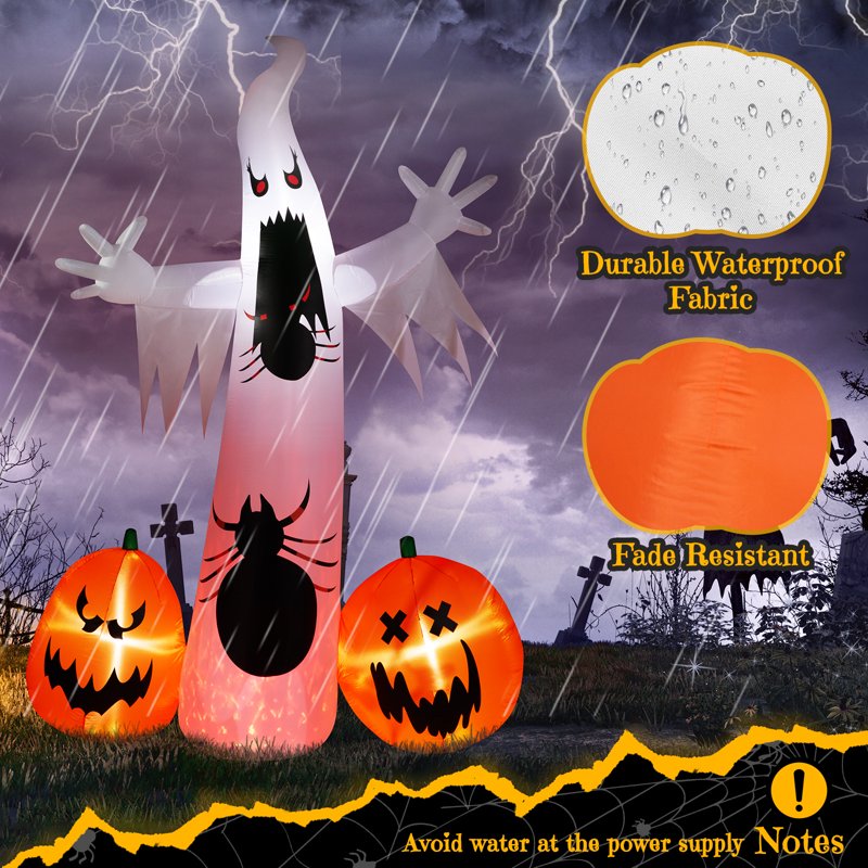 12FT Outdoor Halloween Inflatable Ghost and Pumpkin Decor with LED Lights