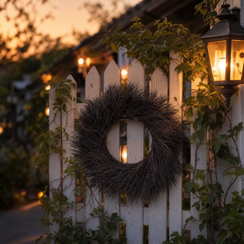 Black Dead Branch Wreath - 15.7 Inch Natural Twig Front Door Decor for Halloween & Fall