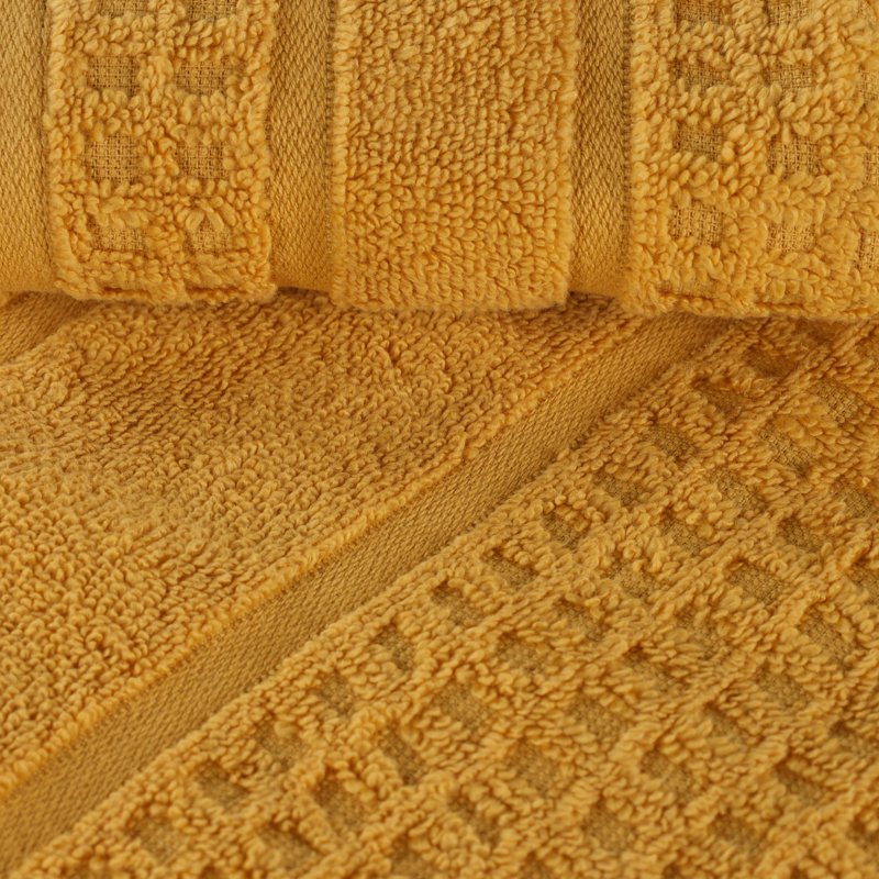 Yellow Gold Cotton Towel Set - 8 Piece Ultra Soft Quick Dry Towels with Waffle Border
