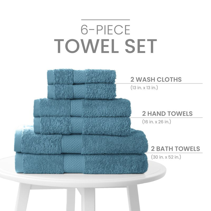 Blue 6-Piece Cotton Towel Set - Quick Dry & Absorbent Bath Towels with Variations