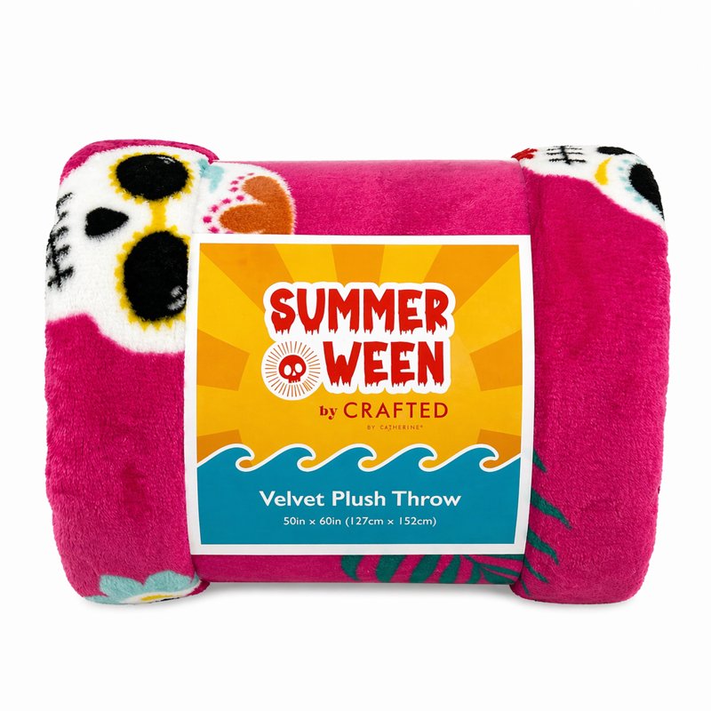 Pink Fiesta Skulls Plush Throw 50x60 Inch Cozy Velvet Blanket for Halloween