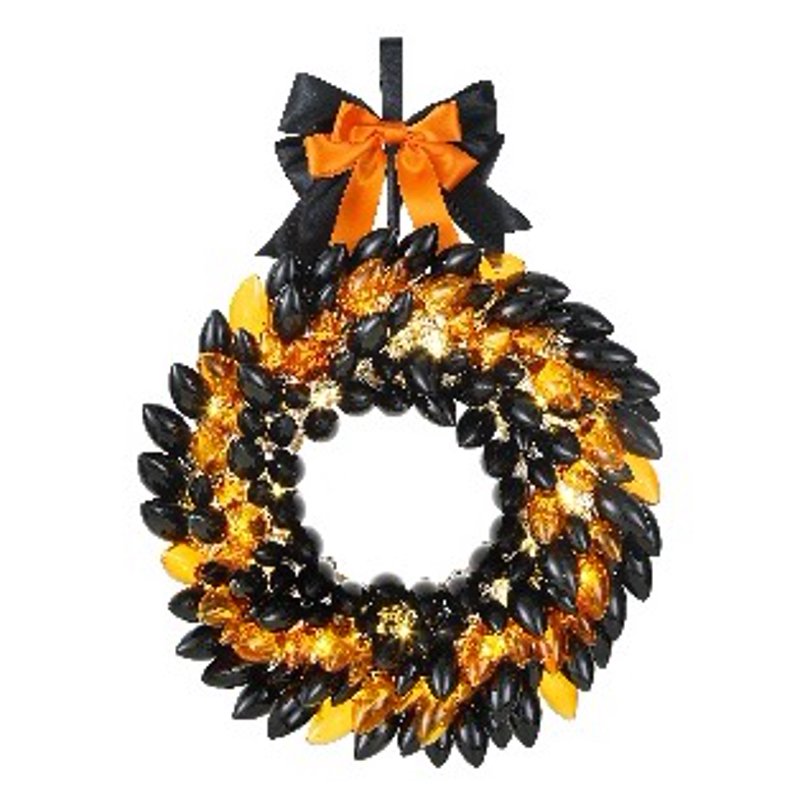 Halloween Decorative Wreath with Retro C9 Bulb Design - Black & Orange, Battery Operated