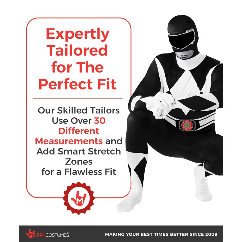 Adult Black Power Ranger Morphsuit XL - Superhero Halloween Costume