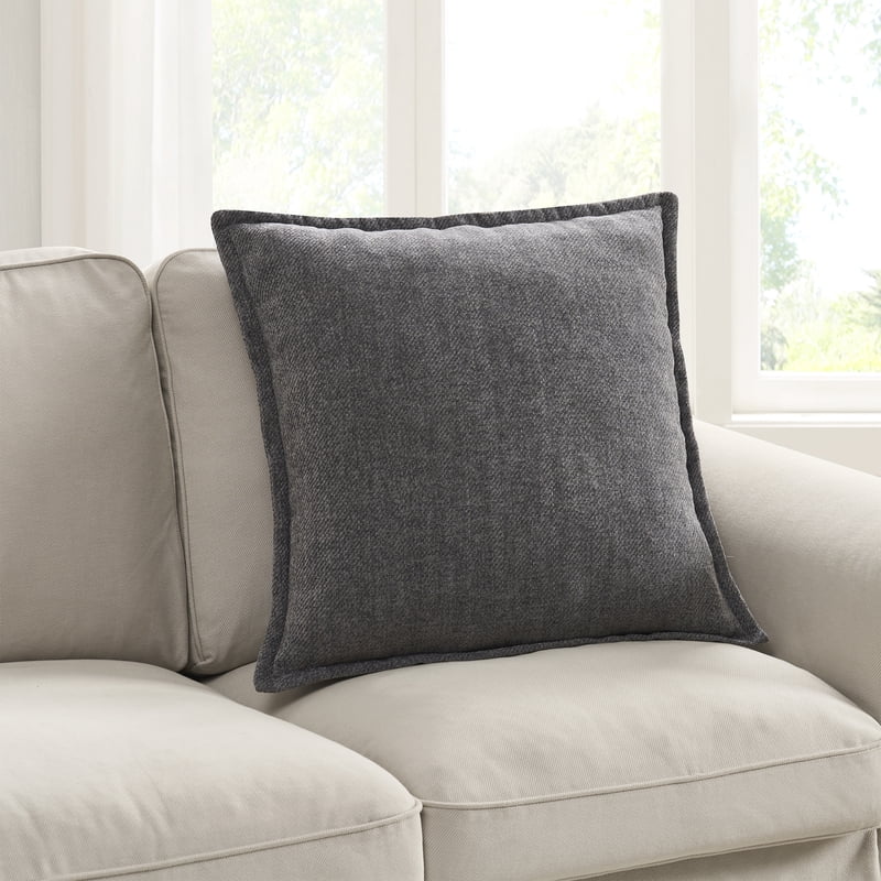 Grey Chenille Flange Decorative Pillow 22x22 Inches - Soft Indoor Accent