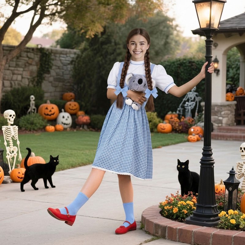 Halloween Dorothy Costume Dress Set with Socks and Hair Bows - Size L