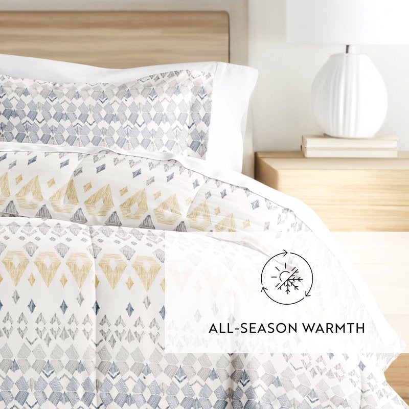 King Down Alternative Comforter Set with Mayan Stamp Pattern - Gray Reversible Bedding