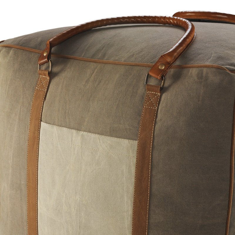 Lr Home Medium Taupe Bordered Indoor Square Pouf - 20x20x20 Inch