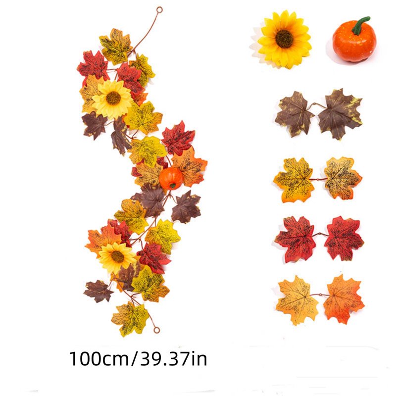 Halloween Fall Maple Leaf Garland with Sunflower for Thanksgiving Decor - Halloween Decor P-C