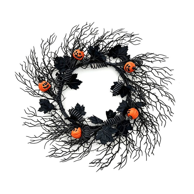 WWC Halloween Wreath 24 Inch Pumpkin and Black Bare Branch Gothic Decor - Variation J