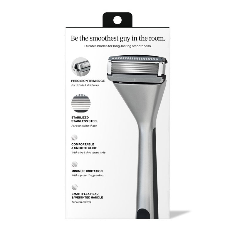 Premium Stainless Steel Razor Kit with 5 Blades & Magnetic Hook