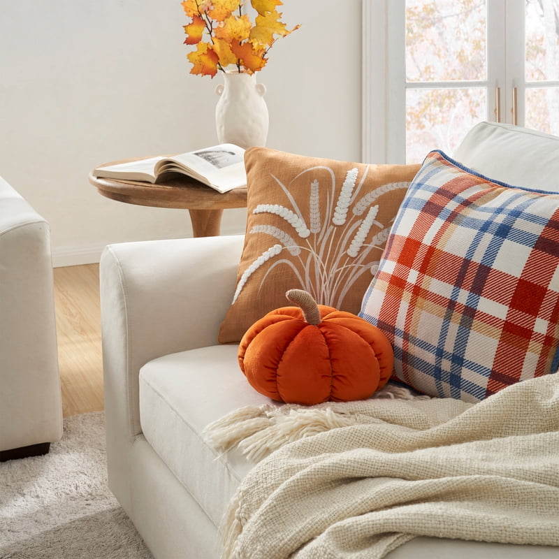 (2 Pack) Rust Velvet Pumpkin Decorative Pillow - 6x9 Inch Fall Home Decor - Variation of Rust, 2