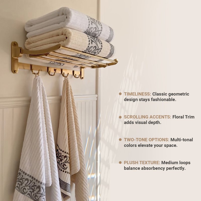 Superior Athens 8-Piece Cotton Greek Scroll Towel Set - Grey, Quick Dry