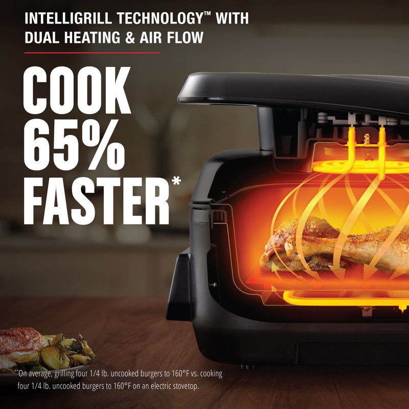 7-in-1 Indoor Electric Grill and Air Fryer, 6 Qt Family Size, Black