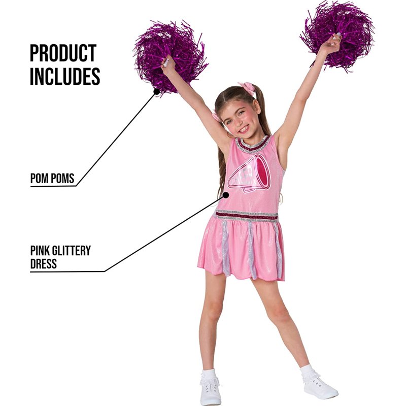 Pink Cheerleader Costume Girls L Size with Pom Poms - High School Glee Outfit