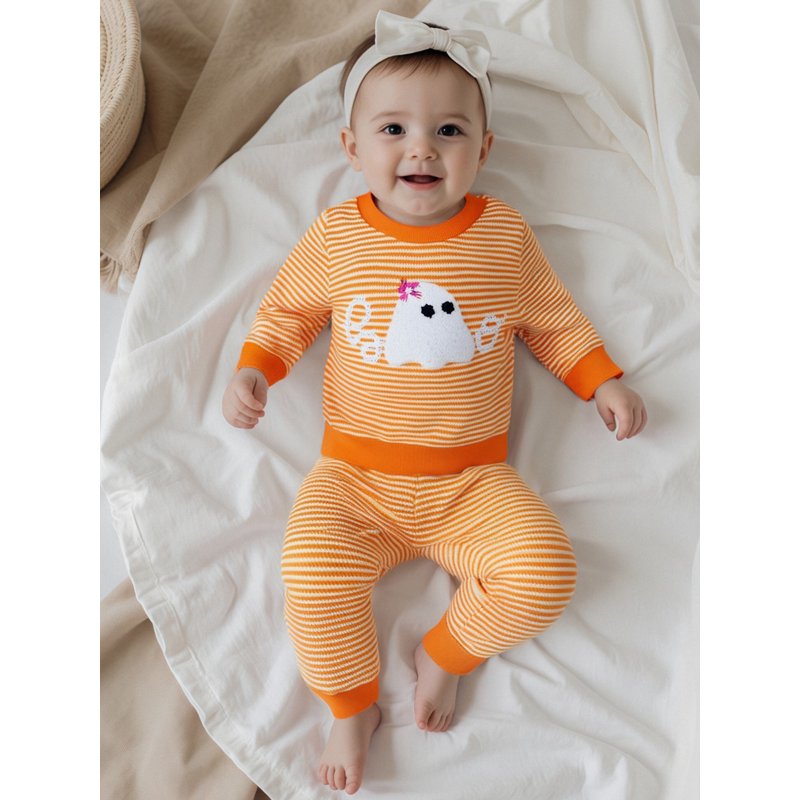 Baby Girl Halloween Outfits 2-Piece Striped T-Shirt and Pants Set - 0-6 Months Style 24