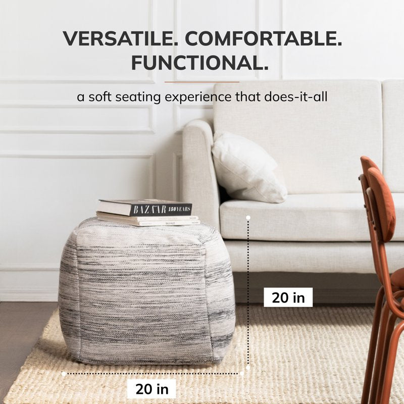 20-Inch Gray & Ivory Pouf Ottoman with Black & Ivory Variant