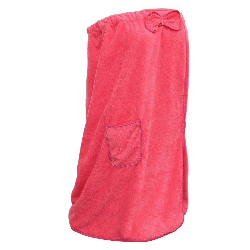 Women's Bath Wrap Towel with Pocket and Adjustable Closure - Rose Red