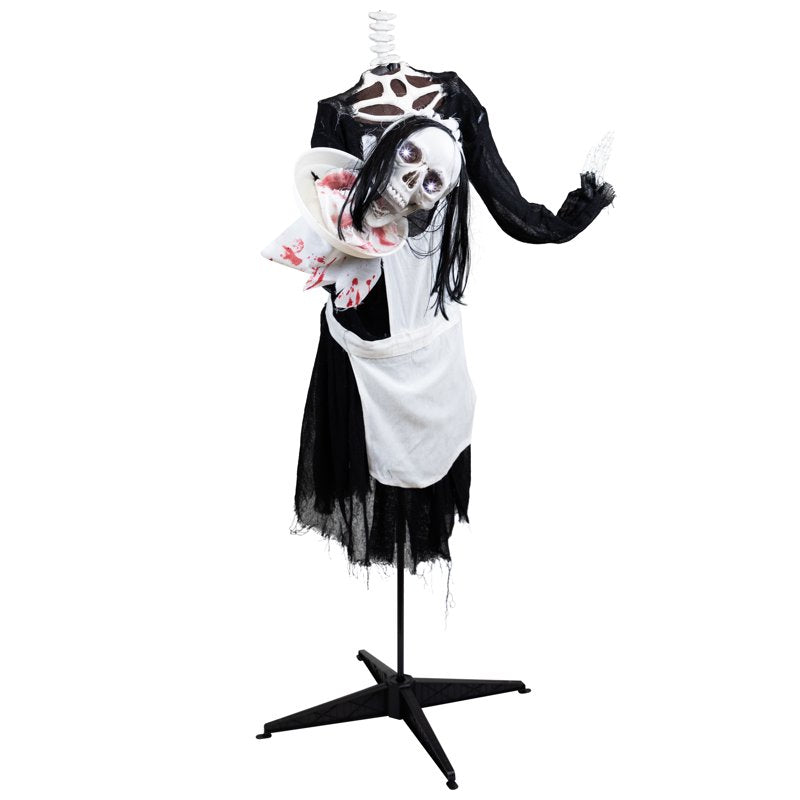 LED Skeleton Head-in-Hand Halloween Decoration - 57 Inch Spooky Animated Maid