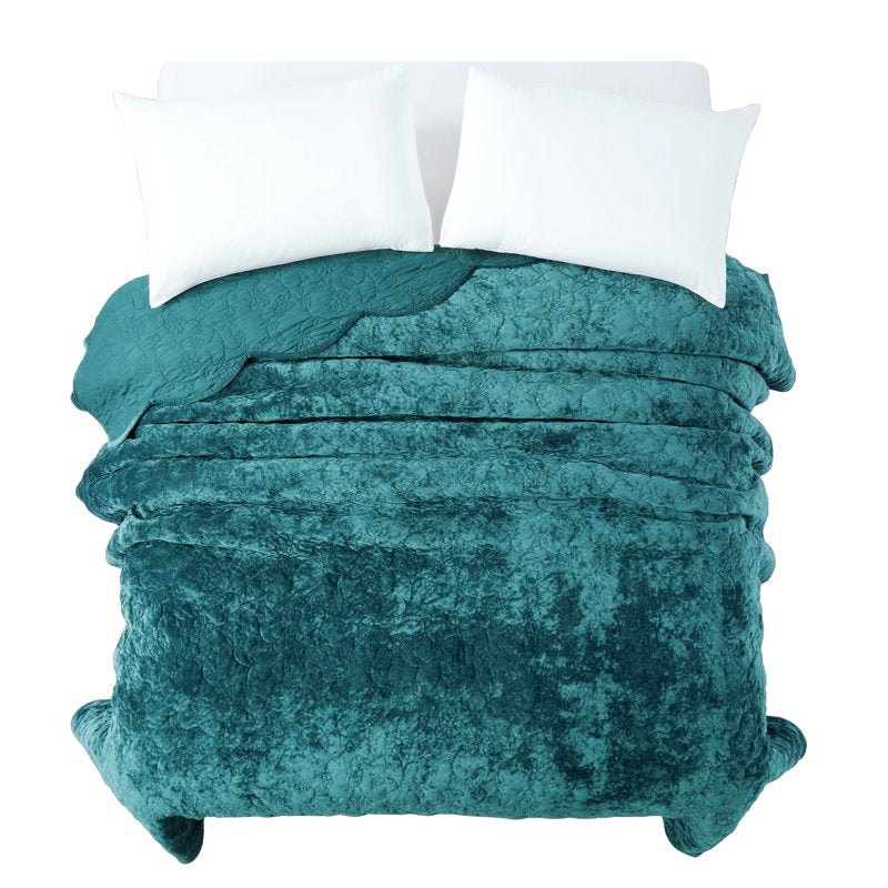 Velvet Quilt King - Floral Pattern, Reversible, Hawaiian Blue, The Pioneer Woman Eloise