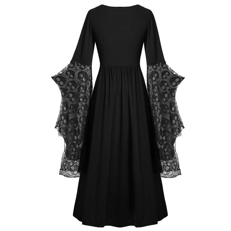 Women's Gothic Dress AA-Gray S Halloween Costume Vintage Long Sleeve Dress