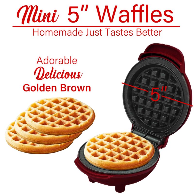 400-Watt 5-Inch Non-Stick Mini Waffle Maker - Red