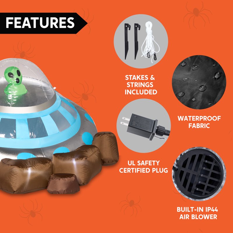 Crashing UFO Alien Inflatable Decoration - 5ft Halloween Yard Blow Up with Color Changing Lights