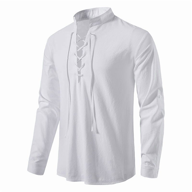 Mens Renaissance Pirate Viking Costume Shirt White S - Long Sleeve Lace Up Top