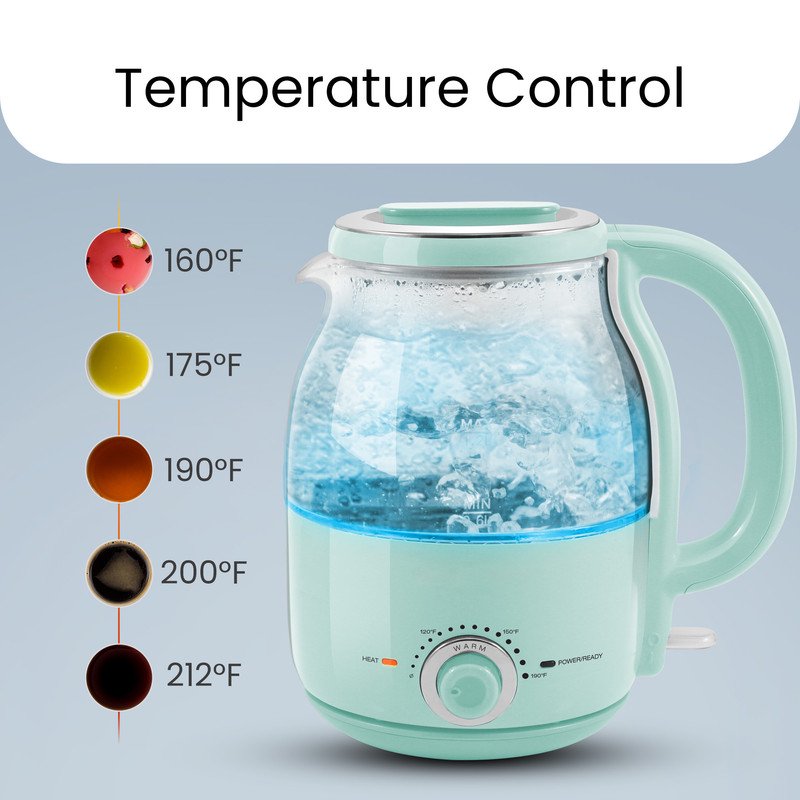 1.25Qt Electric Glass Kettle with Adjustable Temperature and Keep Warm