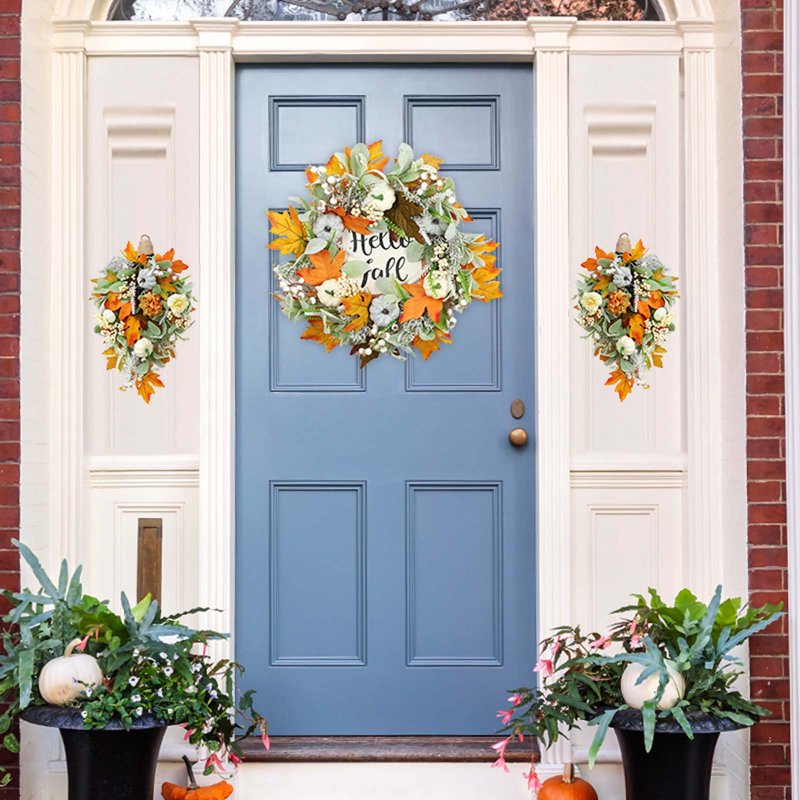 Halloween Wreaths Artificial Pumpkin Maple Leaves Indoor Outdoor Decoration - Variation B