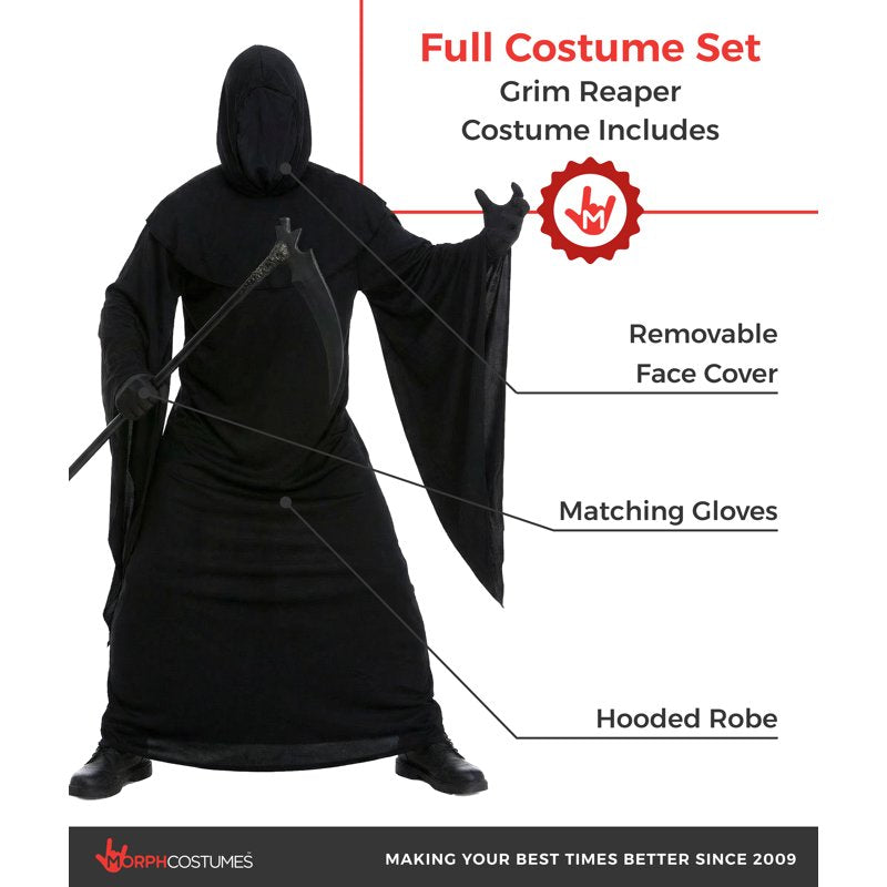 Morph Mens Grim Reaper Costume XL Halloween Death Robe & Gloves - Scary Adult Outfit