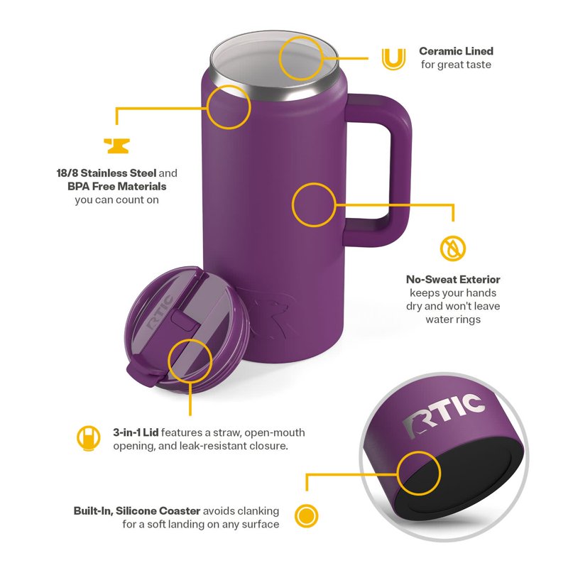 64 oz Ceramic Lined Road Trip Tumbler with Handle & Straw Lid - Berry Jam